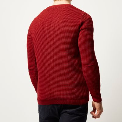 Red waffle texture jumper